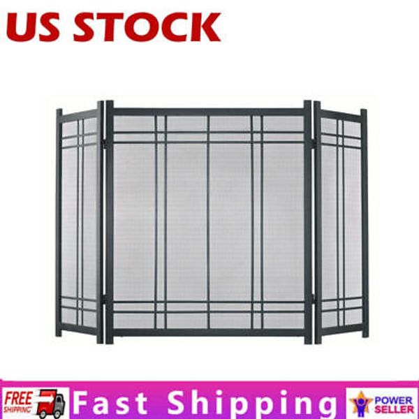 Durable Steel Mesh Fireplace Screen Fire Guard Shield Fence Folding Spark Guard