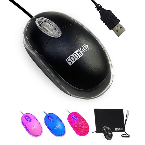 SOONGO PC Maus mit Kabel Laptop Maus Mini Computer Maus Ergonomische Maus USB Kabelgebunden Mäuse mit Computer Laptop PC Desktop Windows 7/8/10 / XP Vista und Mac Schwarze Farbe 1600DPI 1.5M by