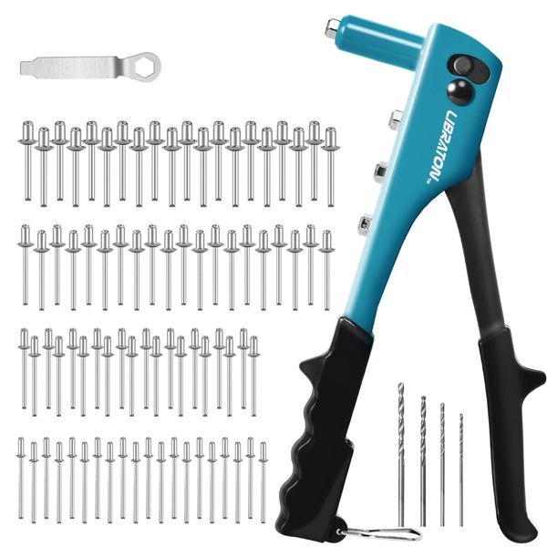 LIBRATON Hand Riveter Set with 80 Blind Rivets, 4 HSS Drill Bits Included, Aluminum Rivet Tool Set