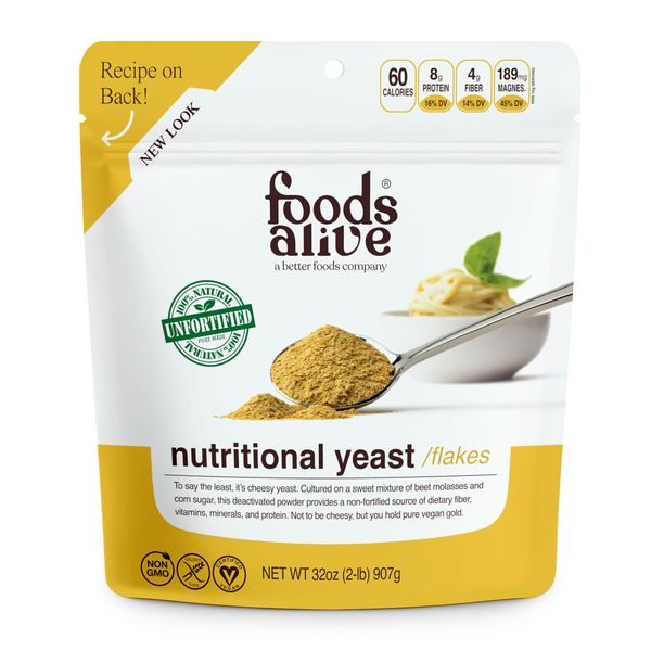 Foods Alive | Non-Fortified Premium Nutritional Yeast Flakes | 2 lbs | Unfortified Vegan Cheese Powder Seasoning