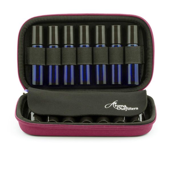 Aroma Outfitters Essential Oil Carrying Case. Premium Storage Protection & Organizer for Roller Bottles. Carry Case Protects up to 14 Roller Balls and Sample Drams - Perfect for Travel (Pink)