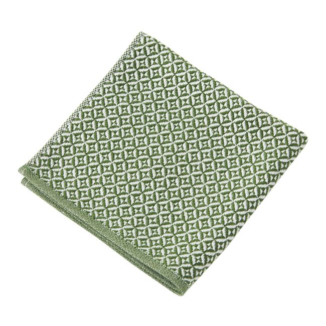 Kusuhashi Crest Woven Handkerchief Towel, Watane Oblique Writing, Chamon, Green, Approx. 9.8 x 9.8 inches (25 x 25 cm), 1-65616-86-G