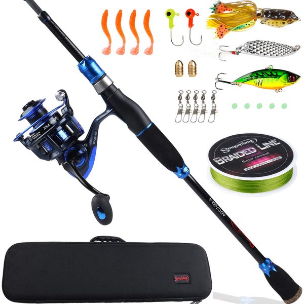 Sougayilang Spinning Fishing Rod Reel Combos,24-Ton Carbon Fiber Protable Fishing Poles with Spinning Reel for Travel Freshwater Fishing-1.8M Blue Crown with Bag