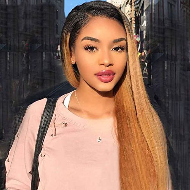 1B/27 Lace Front Wig Human Hair Ombre Wigs For Black Women Preplucked Bleached Konts High Density With Baby Hair Grade 8A Brazilian Virgin Hair Real Human Hair Short Wigs 16 Inch