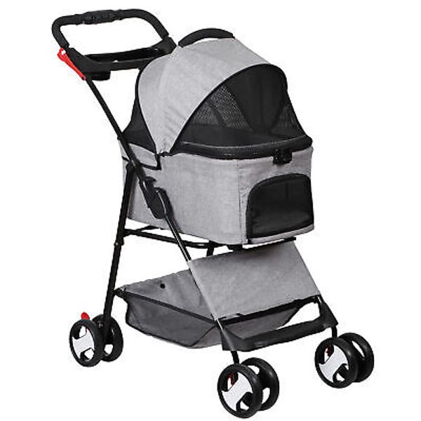 Dog Stroller 3 in 1 Folding Pet Stroller 4 Wheel w/Detachable Carrier,Cup Holder