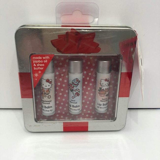 Hello Kitty Gingerbread Mint Berry Lip Balm Holiday Christmas Tin Lot 3 New Seal