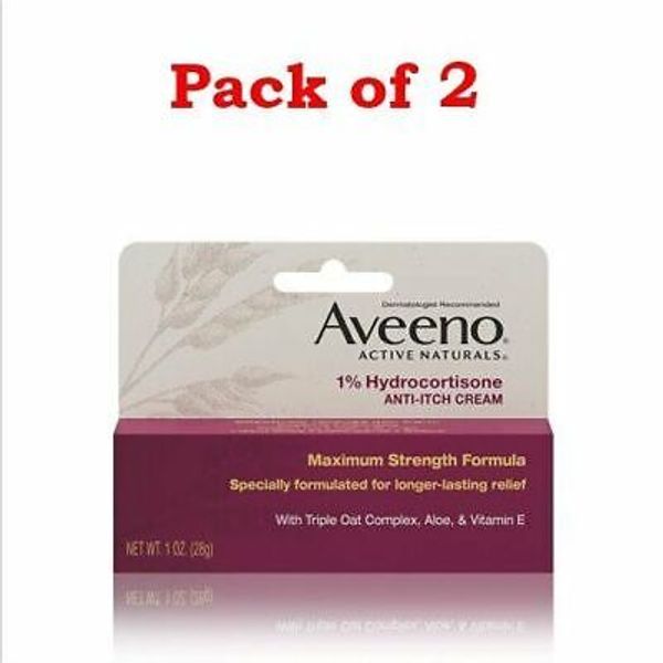 Aveeno Active Naturals 1% Hydrocortisone Anti-Itch Cream Maximum 1 oz Pack of 2