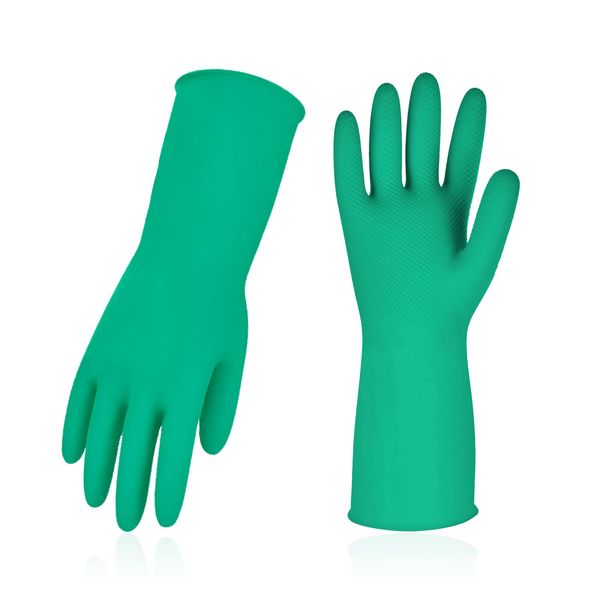 [Vgo...] 10 Pairs Cleaning Gloves, Long Kitchen Gloves, Household Dishwashing Gloves, Waterproof Gloves, Washing Gloves, Painting, Laboratory, Gardening Gloves, Pet Care (S, Green, HH4601)