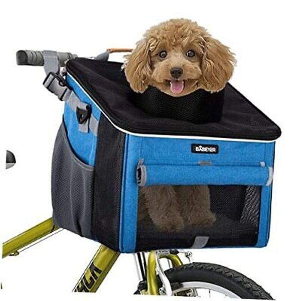 Dog Bike Basket, Soft-Sided Pet Bike Carrier with 4 Mesh Windows for Small Dog