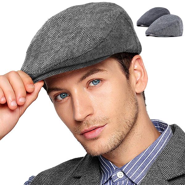 LADYBRO Flat Cap Ivy Newsboy Cap - Black+Grey Driving Cap Irish Wool Cap for Men Hat…