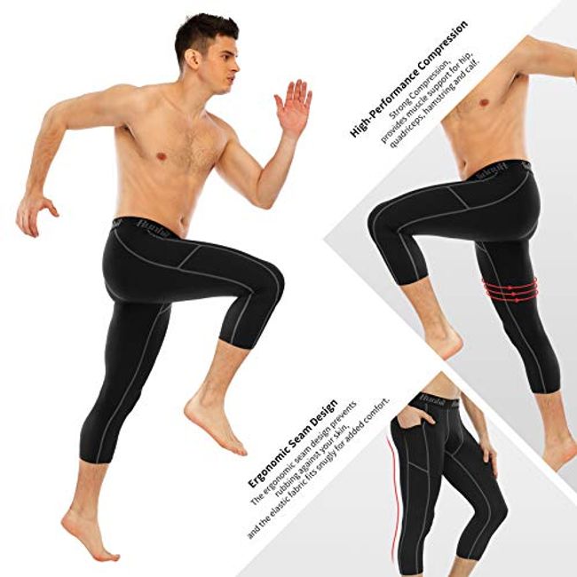  3/4 Compression Pants Men 3 Pack Running Football Pants Dry Fit  Workout Leggings with Pokects Gym Sports Base Layer : Clothing, Shoes 