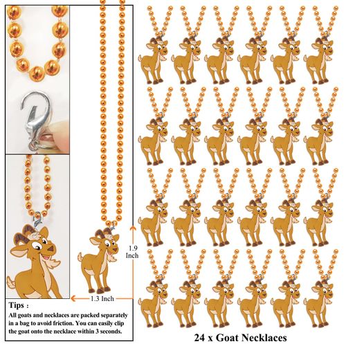 KeeStar 24 Pack Goat Necklace Party Favors for Animal Baby Shower, Barnyard Themed Party, School Carnival Rewards, Photography Props, Home Decorations, Classroom Prize