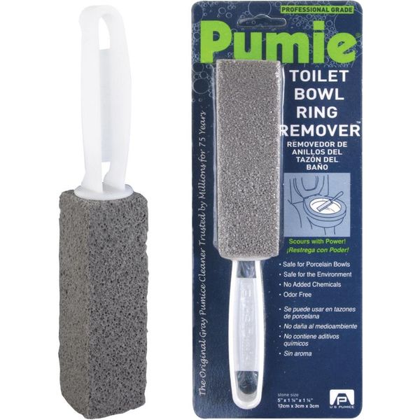 Pumie Toilet Bowl Ring Remover, TBR-6, Grey Pumice Stone with Handle, Removes Unsightly Toilet Rings, Stains from Toilets, Sinks, Tubs, Showers, Pools, Safe for Porcelain, 1 Pack