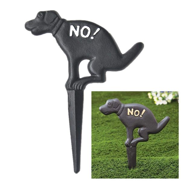 Eidoct No Dog Pooping Solid Cast Iron Yard Sign, Grass Lawn Garden Decoration, 7.8" x 10.6" Cast Iron No Pooping Dog Signs,Black