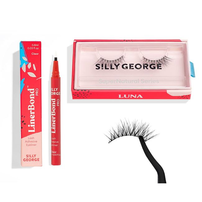 Silly George SuperNatural Series Starter Kit - Pretty Lashes with Adhesive Eyeliner | Clear Band gives Lashes Natural Look | Extra Strong Hold for False Eyelashes (Luna, LinerBond™ Clear)