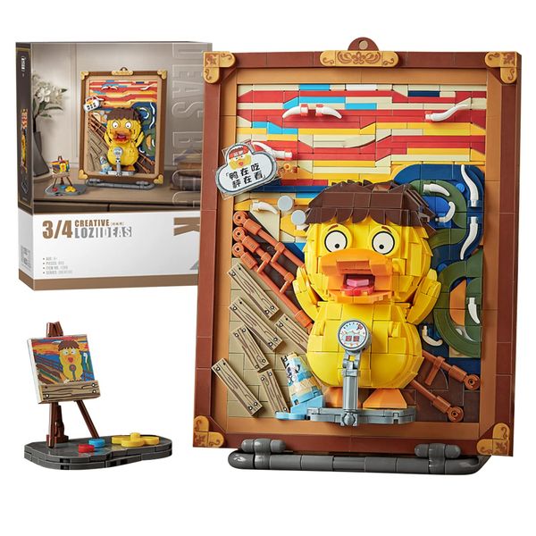 MEIEST Mini Building Blocks Cute 3D Painting Model Set,Simulation Particle Stereograph Collection Construction Building Bricks Toy,Home Decor,14+ (The Scream Duck)