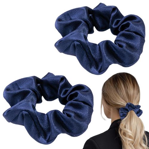 BIRLOZA Pack of 2 Silk Hair Bobbles Women's Scrunchies Scrunchie Silk Hair Ties Hair Band Satin Hair Rings Elastic Thick Bands for Hair Clip Women Hair Accessories (Dark Blue)