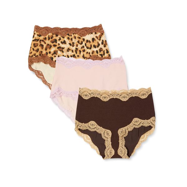 [Shape Zone] Beautiful Pelvis Cotton Panties, M-L, 3 Color Set, Chocolate, Pink, Leopard