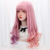 Harajuku Patson, Full Wig, Mixed Color, Loose Wave, Lolita Style, Colorful, Gradient, Cute, 27.6 inches (70 cm), love pink, Free Size
