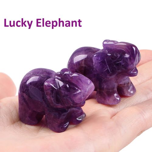 XIANNVXI Amethyst Crystal Elephant Ornament Figurine Amethyst Crystal Gifts for Women Lucky Elephant Gifts for Women 1.5" Natural Gemstone Elephant Cute Desk Accessories