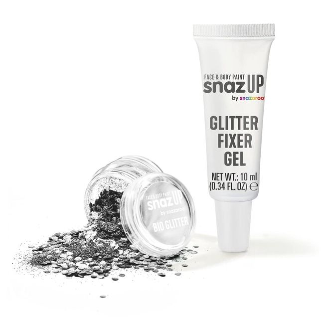 Snazaroo Bio Glitter Kit, Face and Body Paint, Biodegradable Gliter, Silver Colour 5g + Fixer