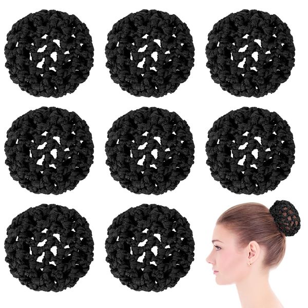 Hair Nets for Buns, Ballet Hair Bun Cover for Girls Invisible Knit Hairnet Elastic Bun Nets Elastic Edge Hair Mesh Dance Hair Cover Skating Snoods Hair Bun Holder for Ballet Dance (8PCS, Black)