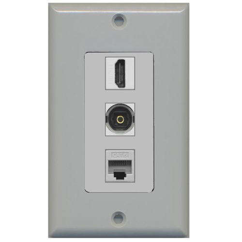 RiteAV - 1 Port HDMI and 1 Port Toslink and 1 Port Cat6 Ethernet Decorative Wall Plate - Gray