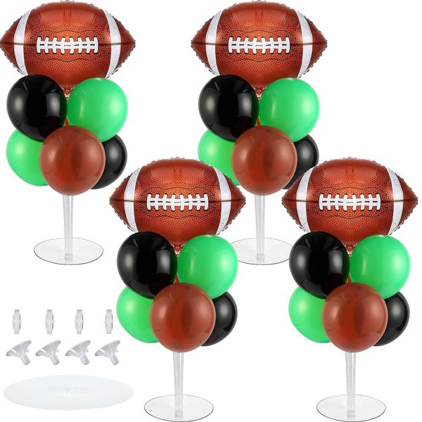 4 Sets Football Party Balloons Stand Kit with Rugby Ball Foil Balloons Football Themed Party Balloon Centerpiece for Tables for Game Sports Birthday Party Football Themed Decorations