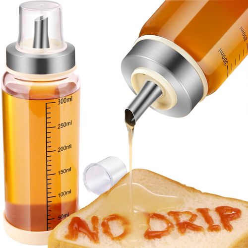 Matifaner Honey Dispenser No Drip, Maple Syrup Dispenser, Olecranon design, automatic reflux，Honey Jar with Stand, Beautiful Bottle Pot, Perfect Honey Container(10 oz×pack 2)