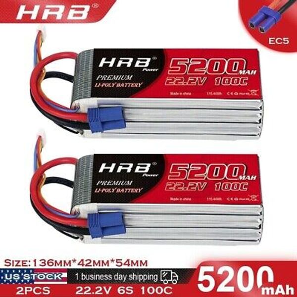 2pcs HRB 22.2V 6S 5200mAh LiPo Battery 100C EC5 for RC Helicopter Airplane Truck