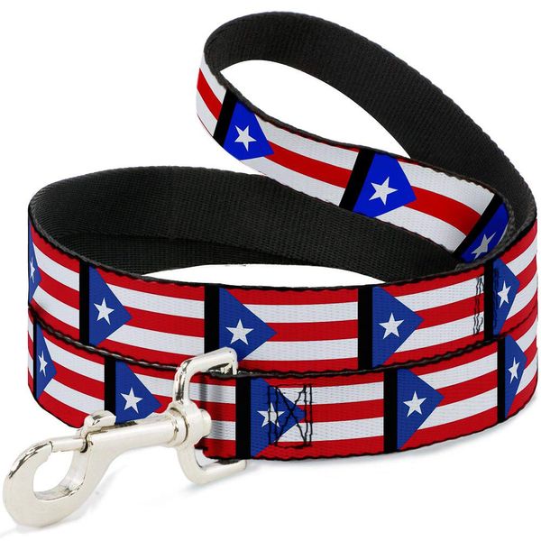 Dog Leash Puerto Rico Flag Repeat Black 6 Feet Long 1.0 Inch Wide