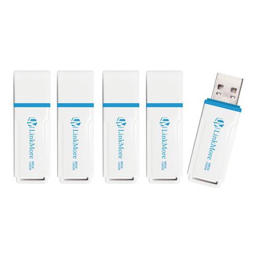 LinkMore 128GB (5 Pack) NR34 128GB USB Flash Drive 5-Pack – USB 3.2 Memory Stick with Keychain Loop, Plastic Capless Thumb Drive up to 120MB/s Read, 60MB/s Write – Plug & Play for PC, Mac, TV, Car