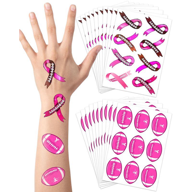 170 Pieces Pink Ribbon Pink Football Temporary Tattoos Stickers,20 ...