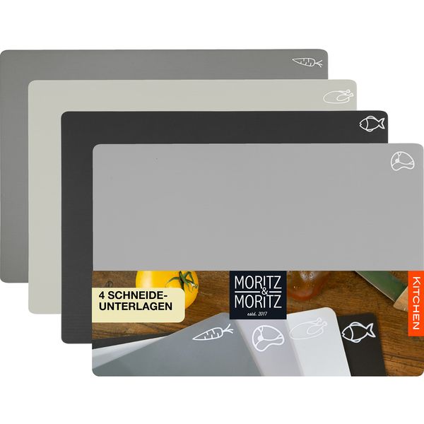 Moritz & Moritz 4 x Kitchen Cutting Mat – 28 x 38 cm – Cutting Mat Kitchen for Quick Work – Cutting Board Plastic Flexible