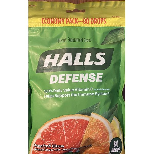 Halls Defense Assorted Citrus ECONOMY PACK Immune System Support 80 Cough Drops