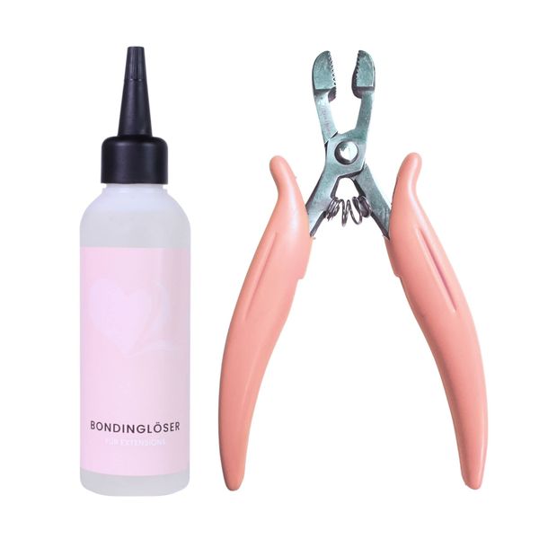 hair2heart Hair Extension Remover Kit with Pliers and Bonding Solvent - Easy Removal of Keratin Bonding and Tape Extensions - Alcohol-Based Formula for Gentle, Effective Results