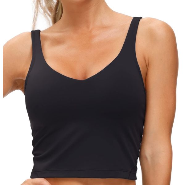 Women’s Longline Sports Bra Wirefree Padded Medium Support Yoga Bras Gym Running Workout Tank Tops (Black, Medium)