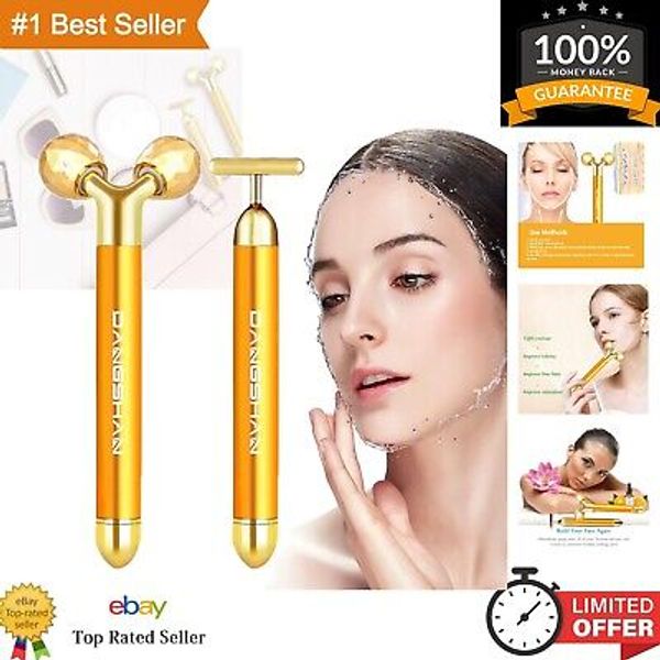 2-in-1 Electric Face Massager 24k Golden Facial Massager, 3D Roller and T Sha...