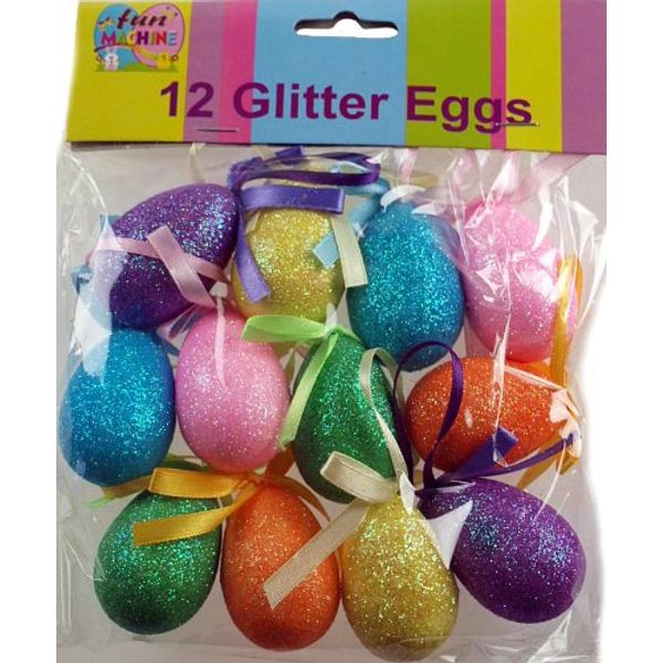 DP 12 x Large Glitter Craft Easter Eggs - Hanging Decorations For Bonnets And Hats
