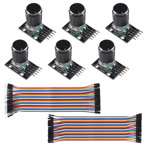Diann 6pcs KY-040 Rotary Encoder Module 360 Degree Rotary Encoder Module with Knob Cap Breadboard Jumper Wires Ribbon Cables Kit