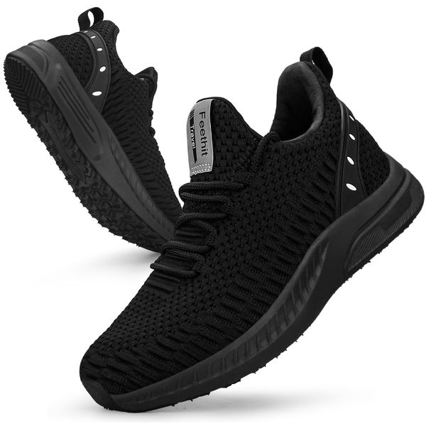 Feethit Women Tennis Running Shoes Walking Shoes Lightweight Casual Sneakers for Travel Gym Work Woman Waitress Nurse All Black 8