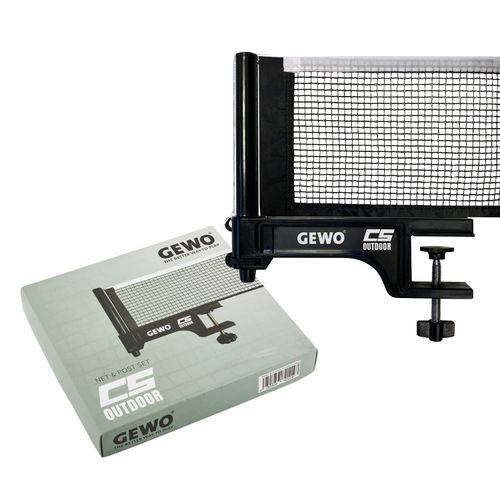 GEWO CS Outdoor Table Tennis Net - Weatherproof Table Tennis Net for Outdoor Use - Robust Net Set Brackets and Handy Height Adjustment Screw - Easy to Assemble, Sturdy Black Yarn