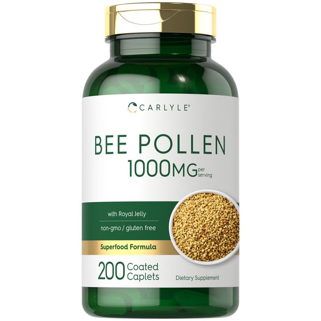 Bee Pollen 1000mg | 200 Caplets | With Royal Jelly and Bee Propolis | by Carlyle