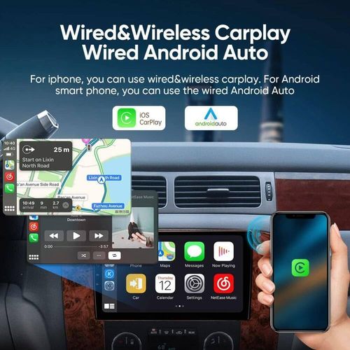 Car Stereo Radio for GMC Yukon Tahoe Suburban Chevy Silverado 2007-2012 with CarPlay & Android Auto 9 Inch Touch Screen Car Radio with GPS/FM/WiFi/USB Support SWC
