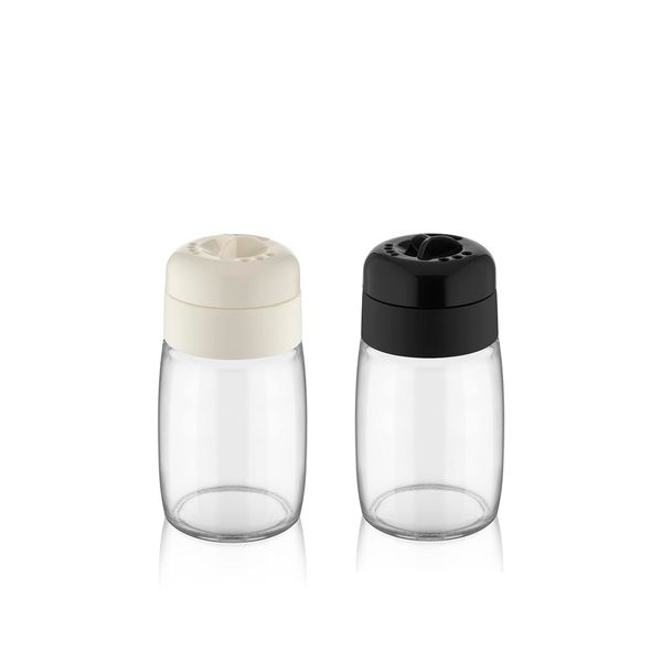 SECEN London - 2 Pieces Black Pepper and Salt Shaker, Salt and Pepper Shakers Set, BPA Free Plastic Cover, Ground Salt/Pepper, Stainless Steel, Clear for Kitchen, BBQ, Restaurant