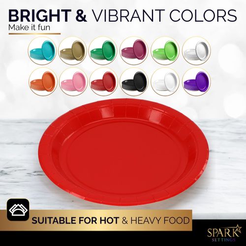 Amcrate Paper Dinner Plates Red, 8 1/2 Inches Paper Plates Disposable, Strong and Sturdy Disposable Plates for Party, Dinner, Holiday, Picnic, or Travel Party Plates, Pack of 50