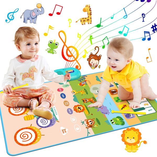 BAIAI Girl Gifts 1 Year Old, Musical Mat Toys for 1 Year Old Girl, 3 in 1 Drum Mat & Piano Mat Animal Blanket Touch Play Mat Baby Toys for 12-18 Months Easter Birthday Gifts for Girls Boys Age 1 2