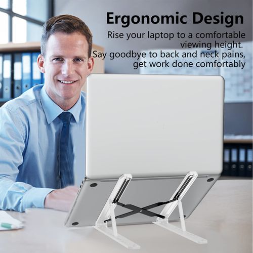 Tonmom Laptop Stand for Desk, Adjustable Laptop Riser ABS+Silicone Foldable Portable Laptop Holder, Ventilated Cooling Notebook Stand for 10-15.6” Laptops,Tablet-White