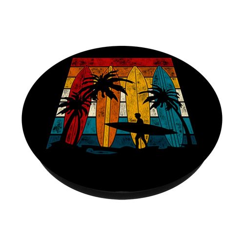 Retro Surf Ocean Sport Athlete Surfboard Surfer Surfing PopSockets Swappable PopGrip