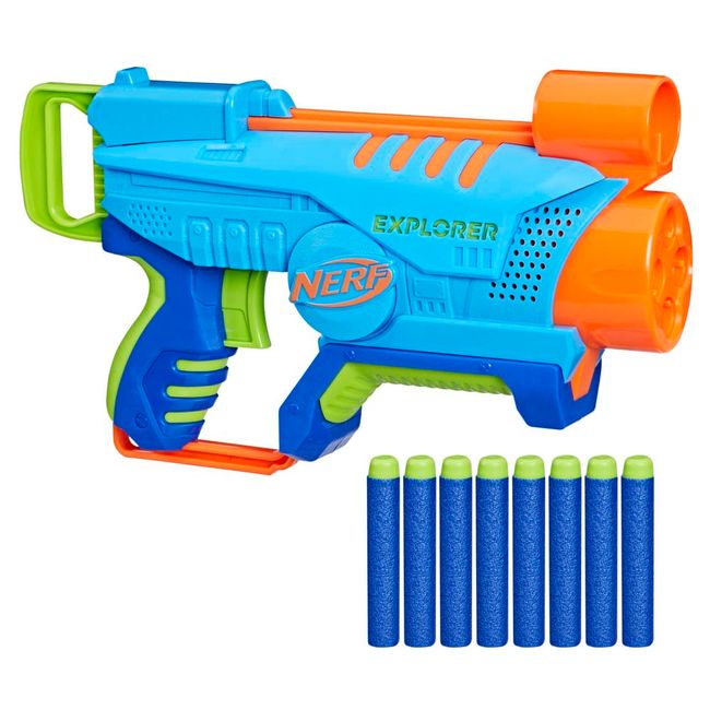 Nerf Elite Jr. Explorer Easy-Play Blaster, kann einfach geladen und abgefeuert Werden, 8 Nerf Elite Darts, ab 6 Jahren